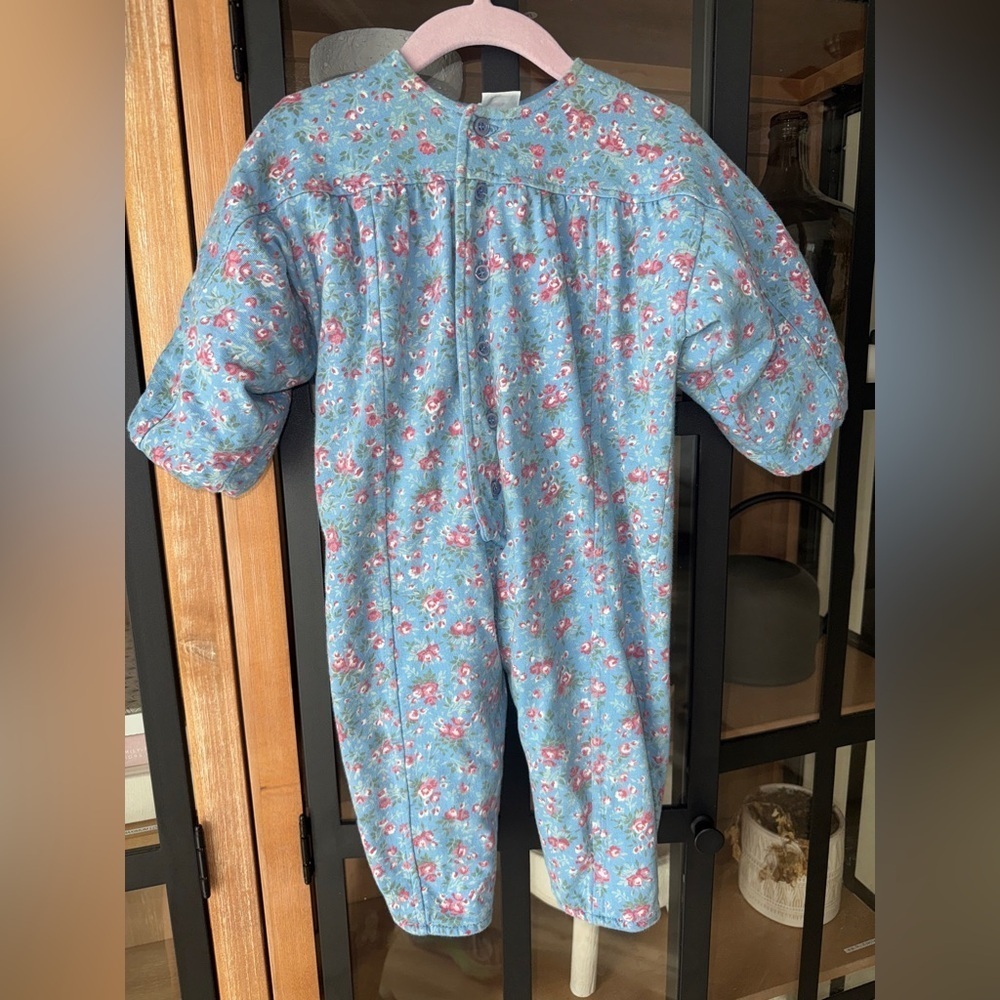 Vintage Laura Ashley floral coverall quilted baby girl flowers roses long sleeve